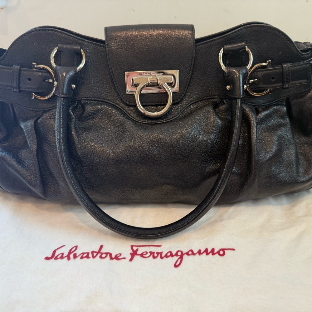Salvatore Ferragamo Black Leather Shoulder Bag